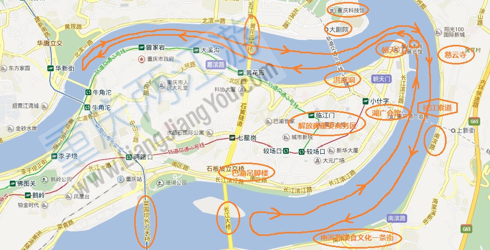 重庆两江游船路线图